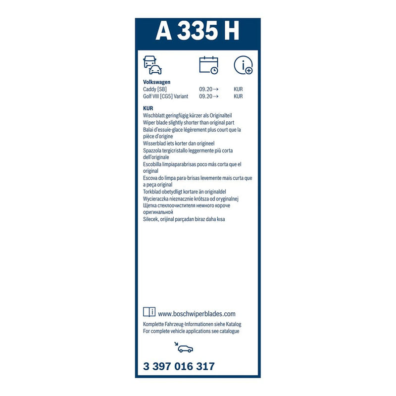 Bosch Wiper Wiper Blade 330mm — A335H fits Ford Tourneo Connect 2022-2024
