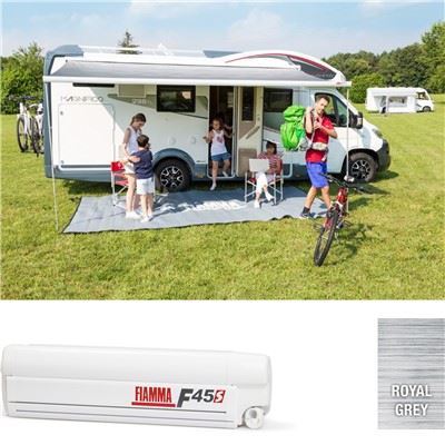 Fiamma F45S 375 Awning Polar White Case Royal Grey Fabric Motorhome Caravan Fiamma  - Dynamic Drive