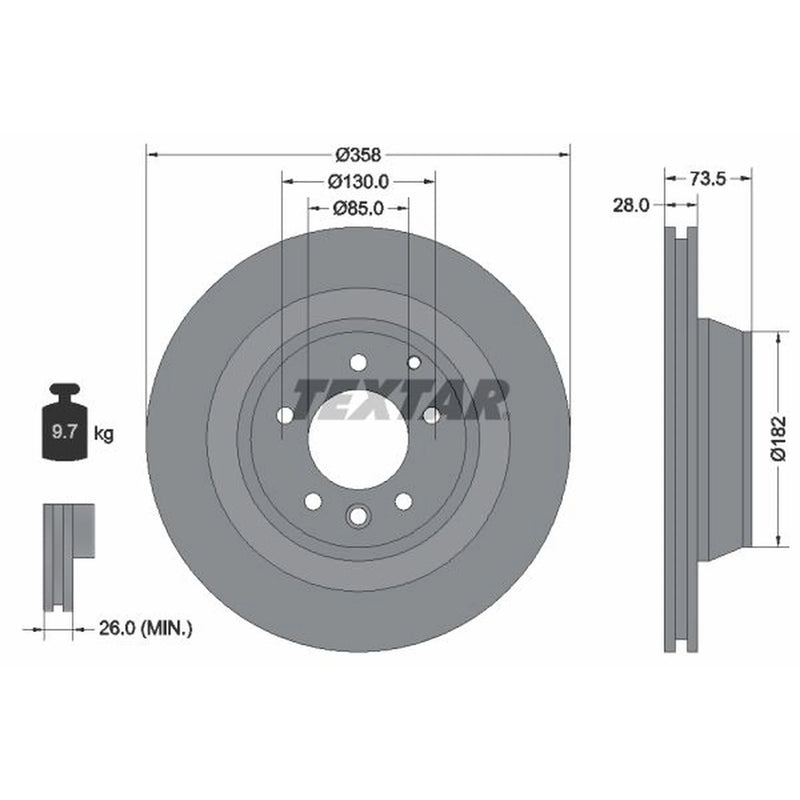 Textar 2 x Vented Rear Brake Discs 92151403-x2