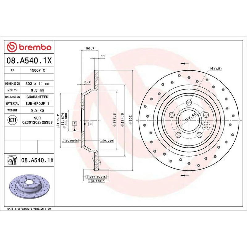 Brembo 2 x Perforated Rear Brake Discs 08.A540.1X-x2
