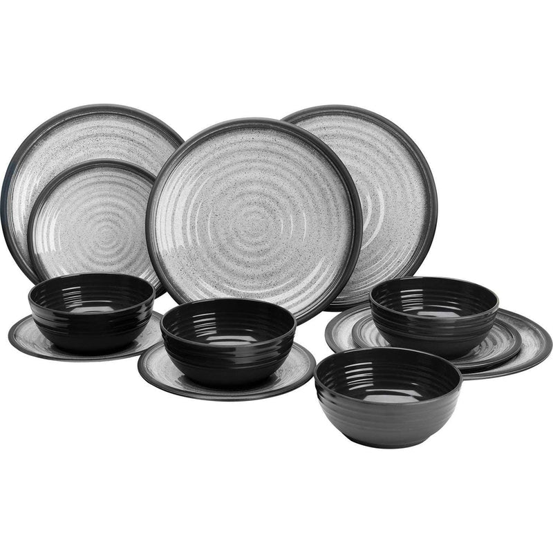 Flamefield Granite 12 Piece Melamine Tableware Dinner Picnic Set Caravan Camping Flamefield - Dynamic Drive