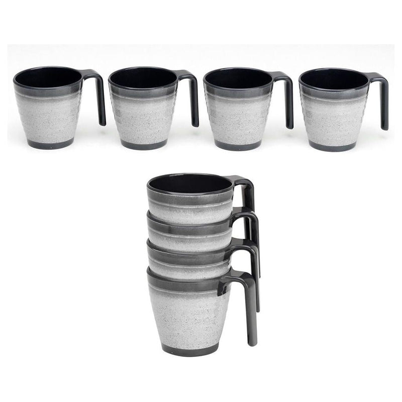 Granite 4x Stacked Mug Set Grey Flamefield Melamine Ideal Camping Picnic Caravan Flamefield - Dynamic Drive