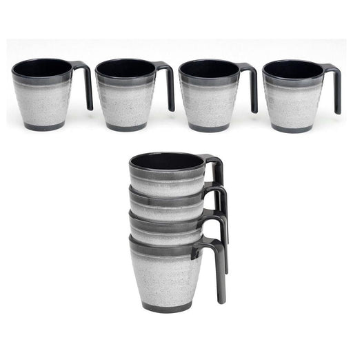 Granite 4x Stacked Mug Set Grey Flamefield Melamine Ideal Camping Picnic Caravan Flamefield - Dynamic Drive