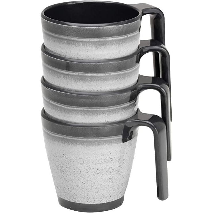 Granite 4x Stacked Mug Set Grey Flamefield Melamine Ideal Camping Picnic Caravan Flamefield - Dynamic Drive