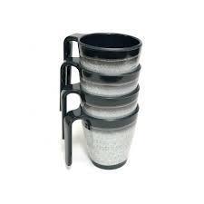 Granite 4x Stacked Mug Set Grey Flamefield Melamine Ideal Camping Picnic Caravan Flamefield - Dynamic Drive