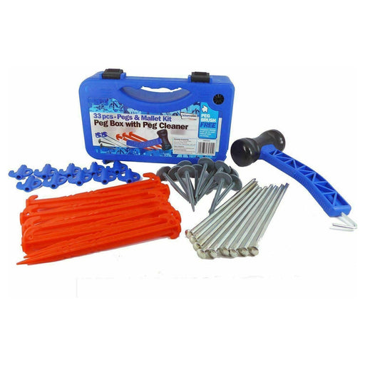 Heavy Duty Camping Awning Tent Travel Pegs+Mallet Set Peg Cleaner Storage Case Leisurewize - Dynamic Drive