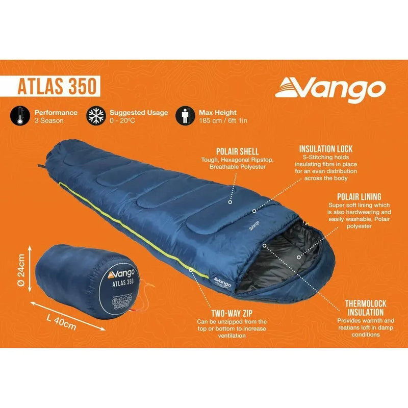 Vango Atlas 350 Ink Blue Sleeping Bag Single Vango - Dynamic Drive