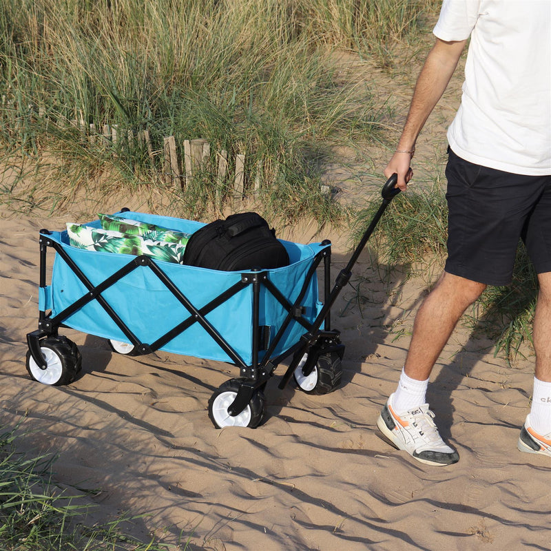 Large Wheel Folding Wagon Pull Along Cart Trolley Garden Camping Festival Beach Leisurewize - Dynamic Drive