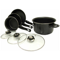 Leisurewize 7 piece Cookware Set Pan Saucepan Set Carbon Non Stick Glass Lids