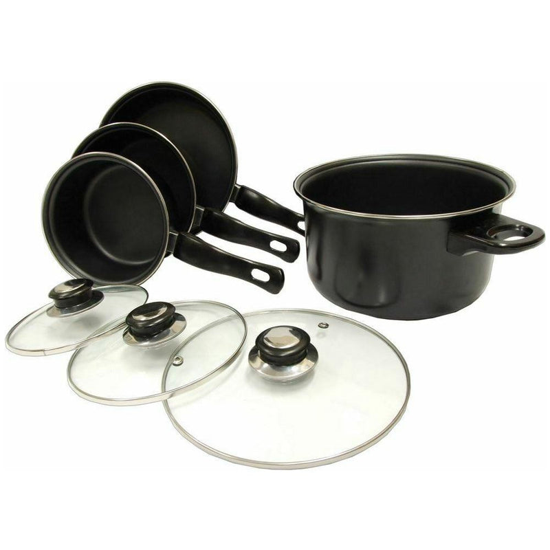 Leisurewize 7 piece Cookware Set Pan Saucepan Set Carbon Non Stick Glass Lids Leisurewize - Dynamic Drive