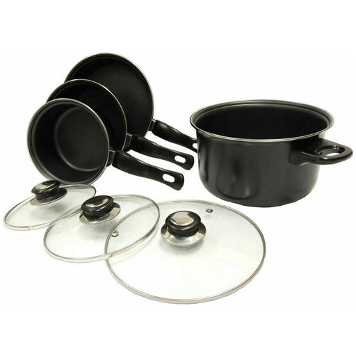 Leisurewize 7 piece Cookware Set Pan Saucepan Set Carbon Non Stick Glass Lids Leisurewize - Dynamic Drive