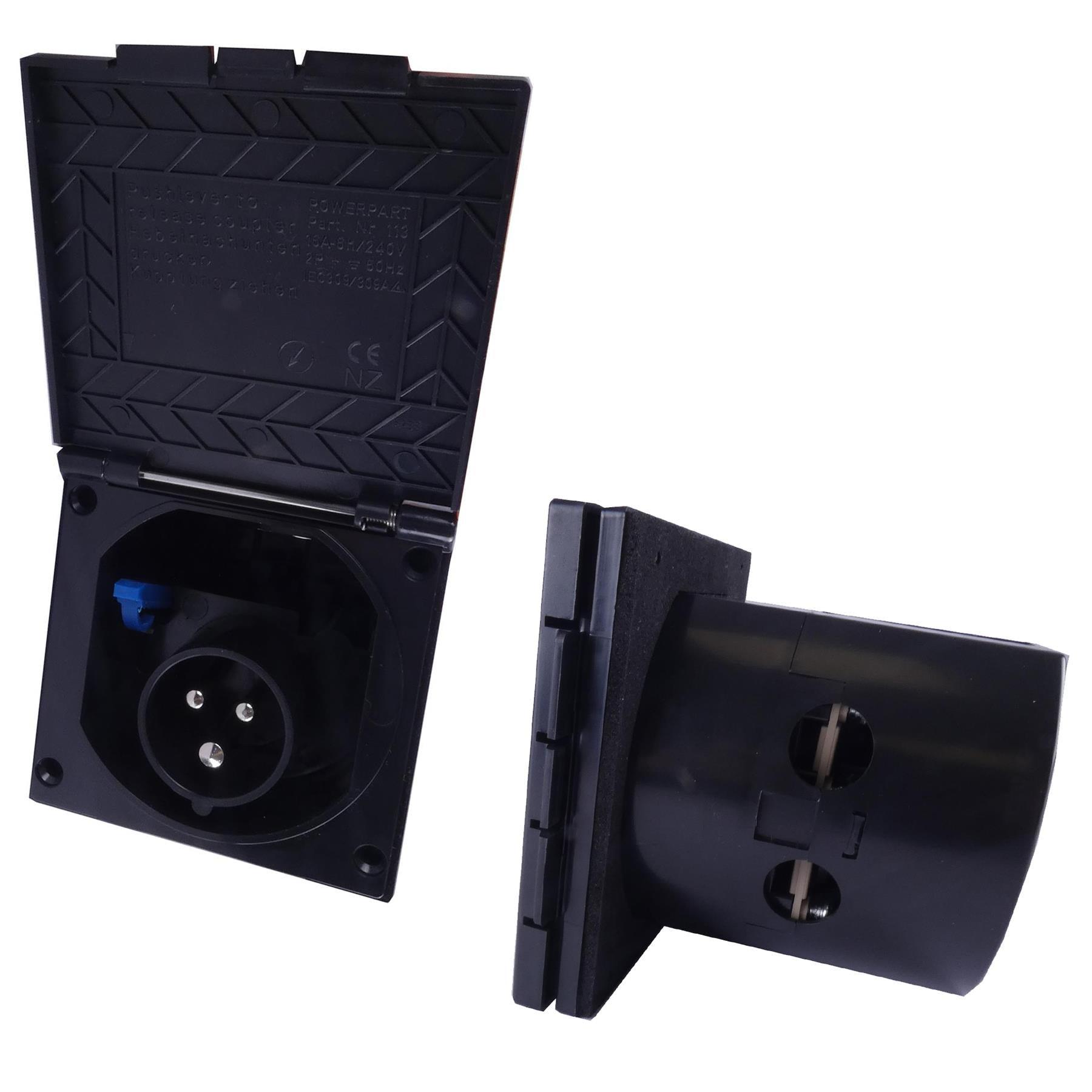 Camper Modular Socket Mains 230V 16A Flush Hook Up Socket Caravan Motorhome Camper Van RV Bl ...