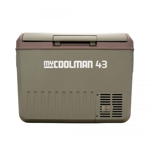 myCOOLMAN 43L portable fridge freezer, front view with lid closed