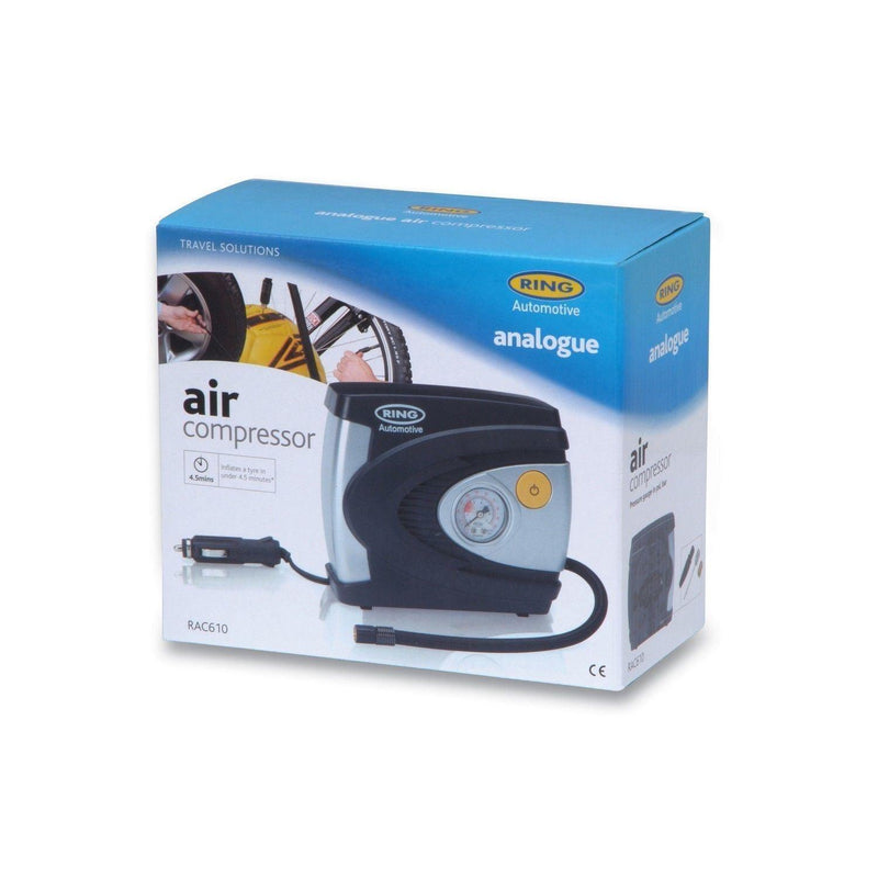 New Ring Rac610 12V Analogue Air Compressor Wheel Tyre Inflator Pump Psi & Bar ukcampingandleisure - Bars 4 Cars