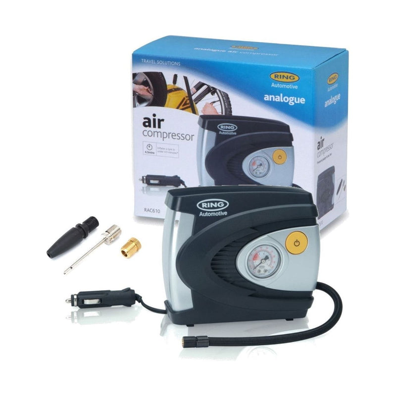 New Ring Rac610 12V Analogue Air Compressor Wheel Tyre Inflator Pump Psi & Bar ukcampingandleisure - Bars 4 Cars