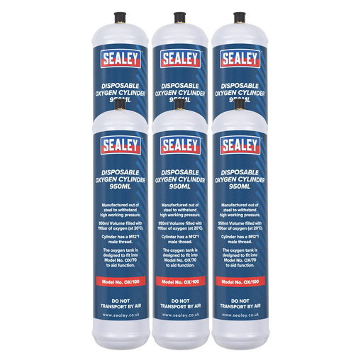 Sealey Disposable Oxygen Cylinder 950ml Pack of 6