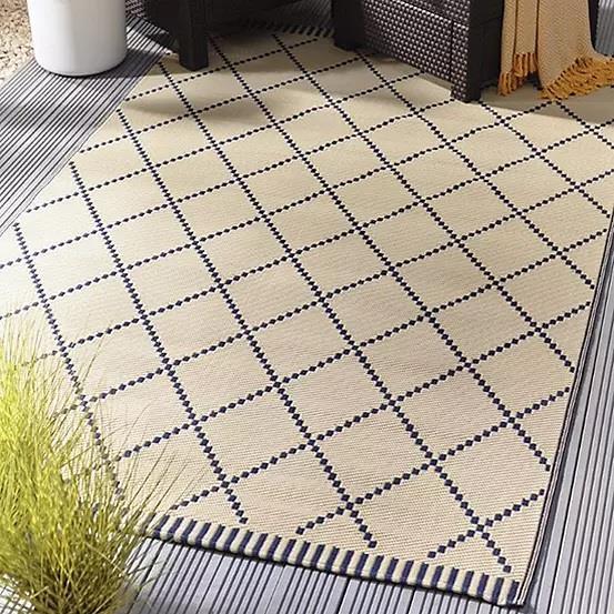 Outdoor Garden Rug Portable Reversible Mat for Decking Patio Piazza Navy/Cream 120 x 180 cm Plastic Straw ukcampingandleisure - Dynamic Drive