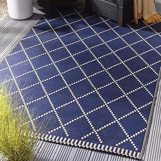 Outdoor Garden Rug Portable Reversible Mat for Decking Patio Piazza Navy/Cream 120 x 180 cm Plastic Straw ukcampingandleisure - Dynamic Drive