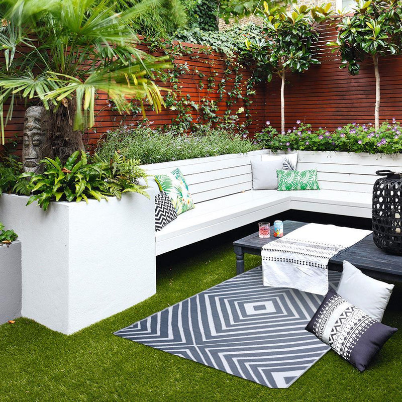 Outdoor Garden Rug Portable Reversible Mat for Decking Patio Prisma Grey/White 150 X 250 cm Plastic Straw ukcampingandleisure - Dynamic Drive