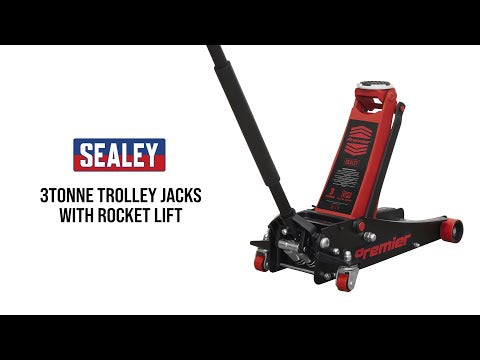 Sealey Trolley Jack 3tonne Rocket Lift Black 3040AB Sealey - Dynamic Drive