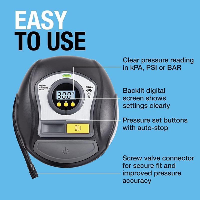 RTC450 Ring Digital Tyre Inflator Air Compressor Wheel Car Pump 12v Auto Stop Ring Automotive - Dynamic Drive