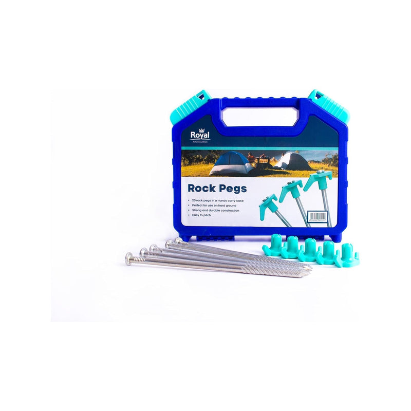 Tent Awning Rock Pegs x20 Carry Case Royal Leisure Hard Ground Pitching Camping Royal - Dynamic Drive
