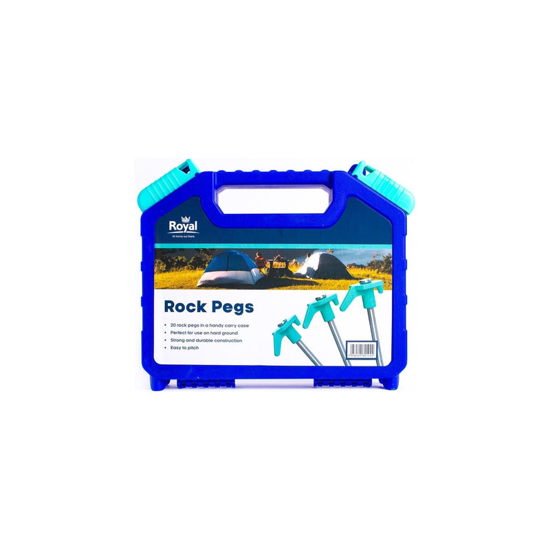 Tent Awning Rock Pegs x20 Carry Case Royal Leisure Hard Ground Pitching Camping Royal - Dynamic Drive