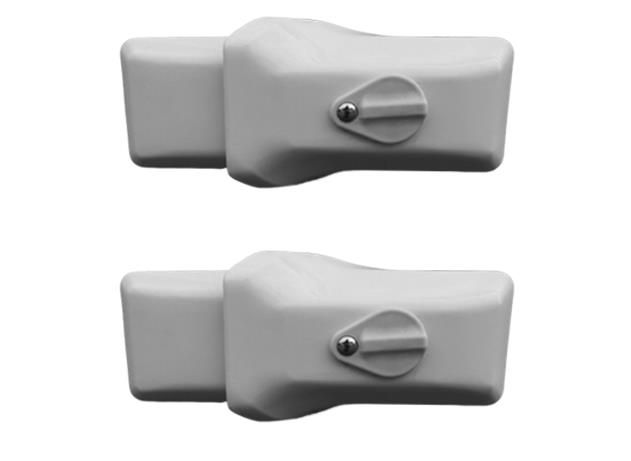 Two Milenco high-security white van door locks included in the twin pack, studio shot