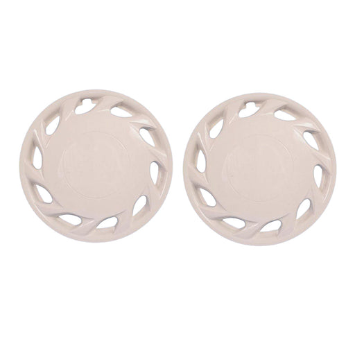 Pair of Milenco GLACE 13-inch magnolia caravan wheel trims viewed face-on