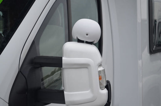 White Milenco Aero blind spot mirror fitted to the top of a van's wing mirror