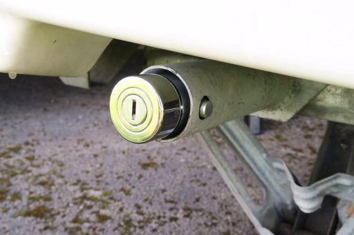 Milenco tube-type shaft lock fitted into a caravan corner steady leg tube