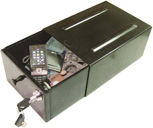 Milenco Caravan Safe security box with door open, showing valuables inside