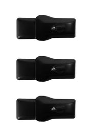 Three Milenco high-security black van door locks included in the triple pack, front view