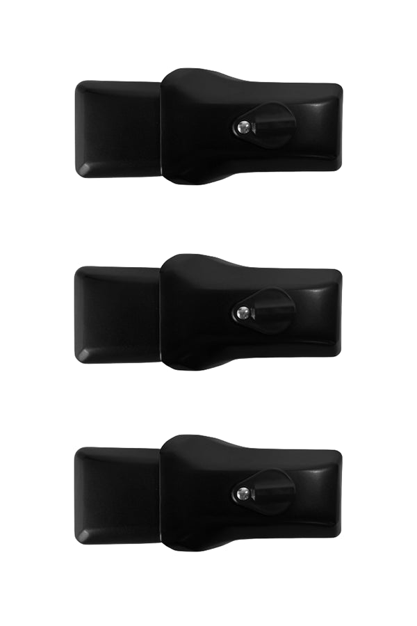 Three Milenco high-security black van door locks included in the triple pack, front view