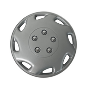 Milenco silver 14 inch wheel trim, angled 3/4 view