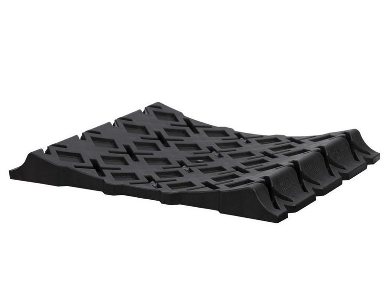 Single Milenco Stacka Tyre Saver viewed at an angle showing the curved cradle shape