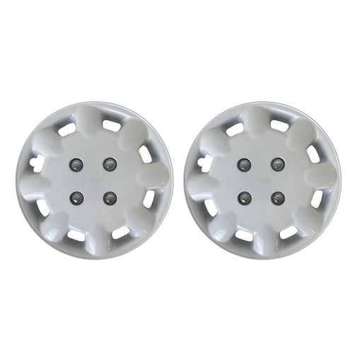 Pair of Milenco 333W white wheel trims shown face-on