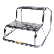Milenco Original Aluminium Double Step, angled studio shot showing the chequer-plate treads