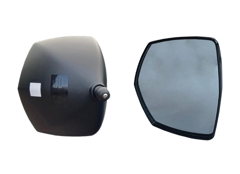 Milenco Grand Aero Platinum mirror head shown from front and back, studio shot
