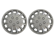 Pair of Milenco silver 14 inch wheel trims, front view