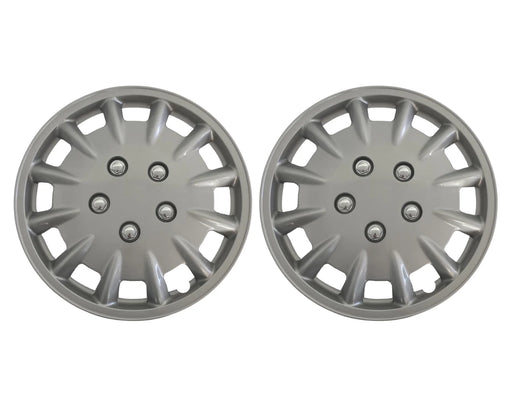 Pair of Milenco silver 14 inch wheel trims, front view