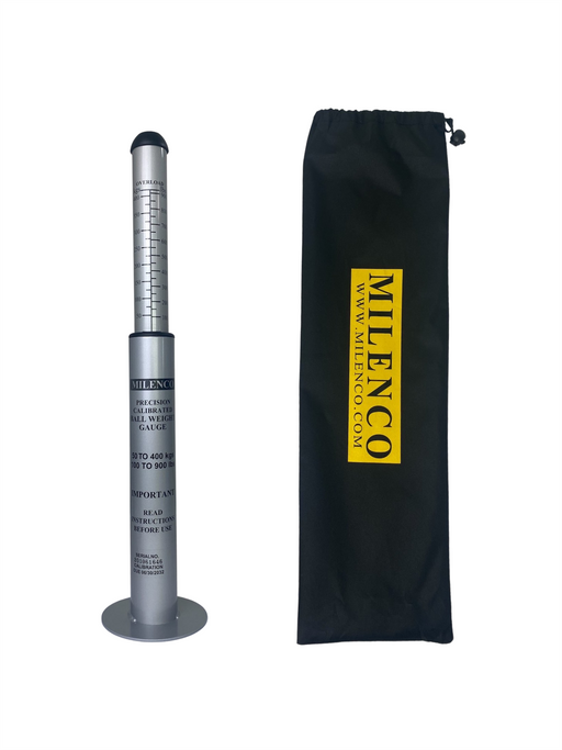 Milenco ball weight gauge with retail carry pouch, studio shot