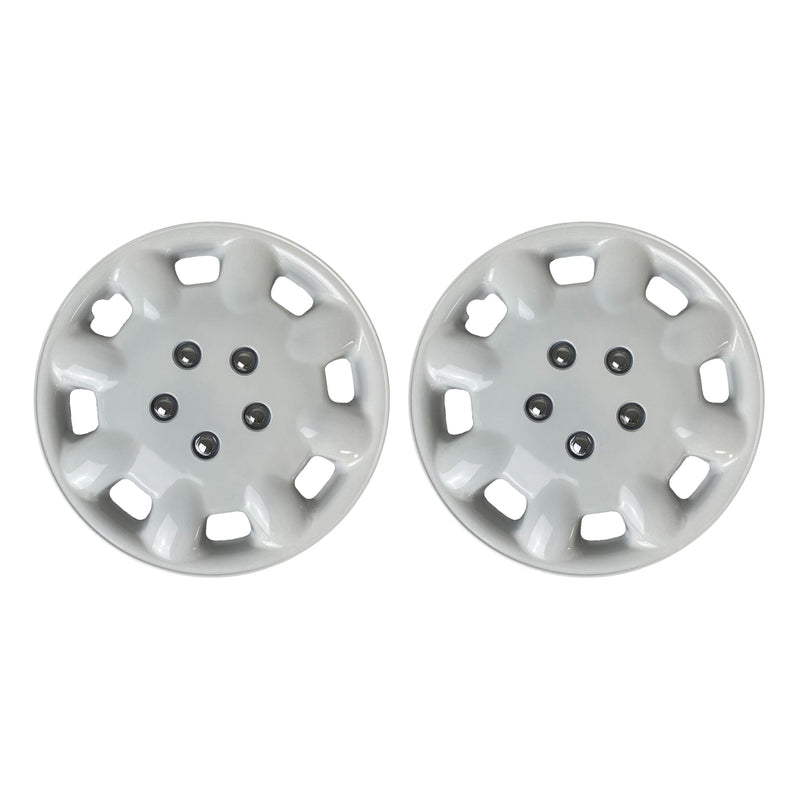 Pair of Milenco white 14 inch wheel trims, front view