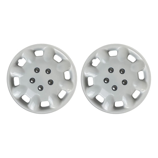 Pair of Milenco white 14 inch wheel trims, front view