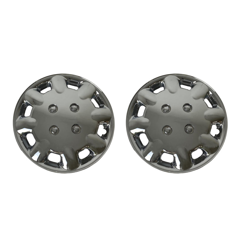 Pair of Milenco 333C chrome wheel trims shown face-on on white background
