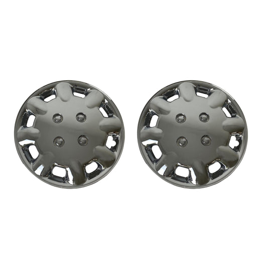 Pair of Milenco 333C chrome wheel trims shown face-on on white background